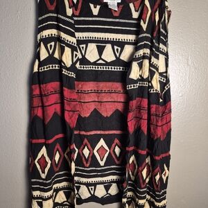 Studio C Black Cardigan with Red & Cream Tribal Accents